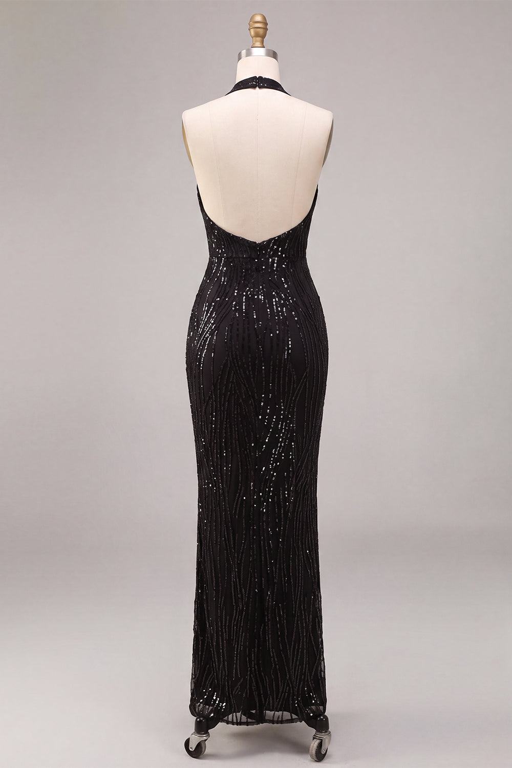 Black Mermaid Halter Neck Sequins Long Formal Dress