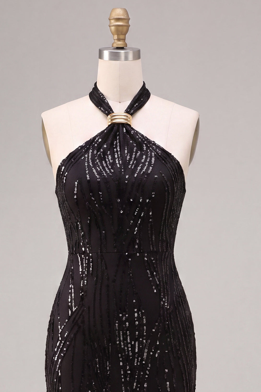 Black Mermaid Halter Neck Sequins Long Formal Dress