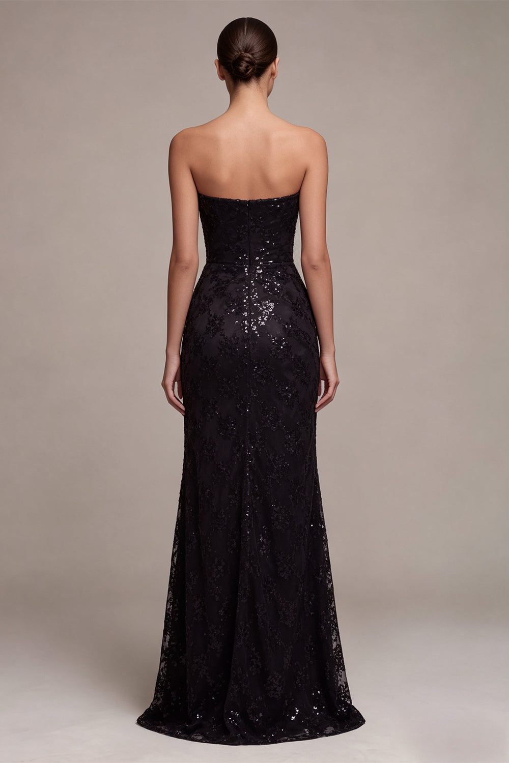 Strapless Sequined Black Mermaid Ruched Long Formal Dress with Slit