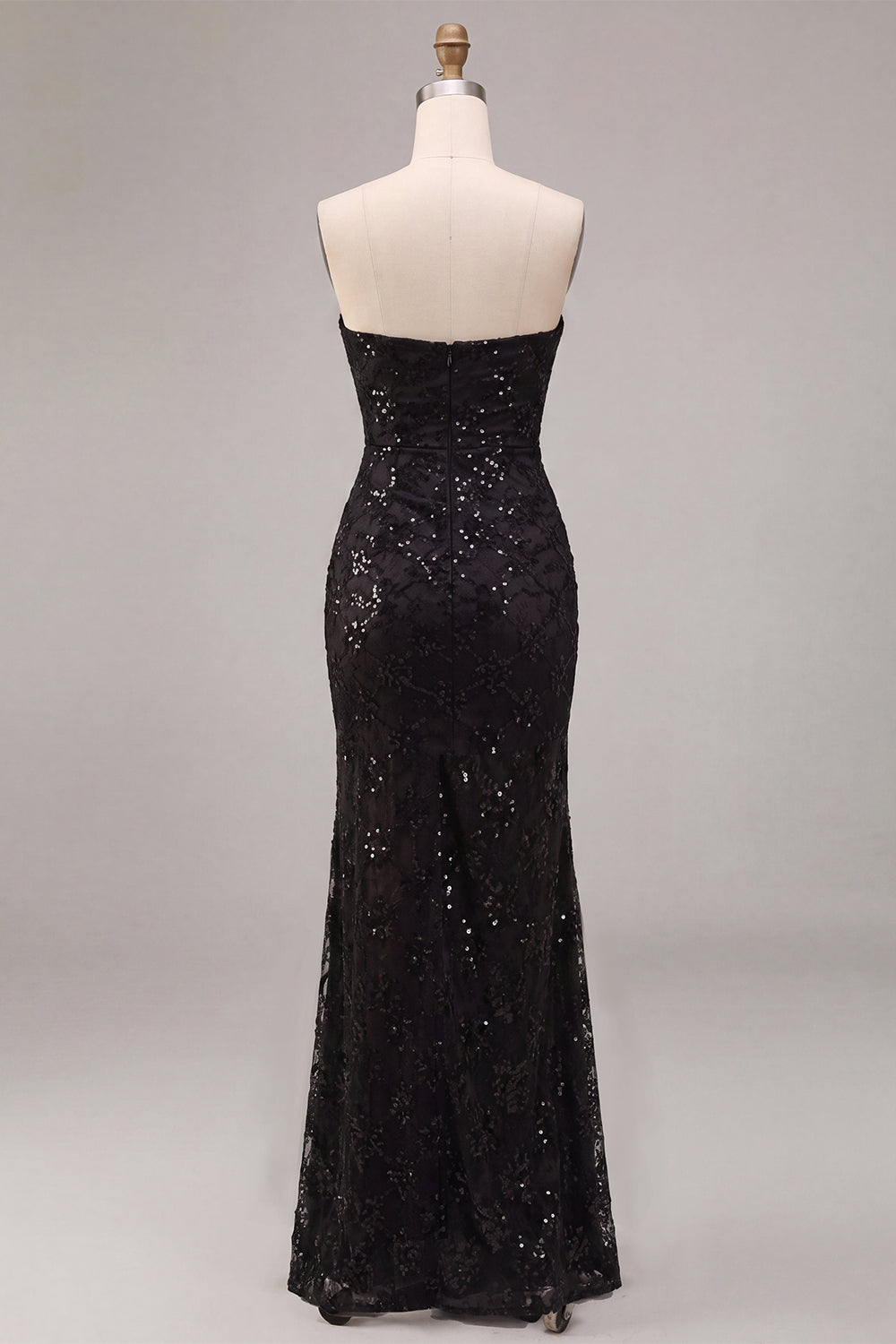 Strapless Sequined Black Mermaid Ruched Long Formal Dress with Slit