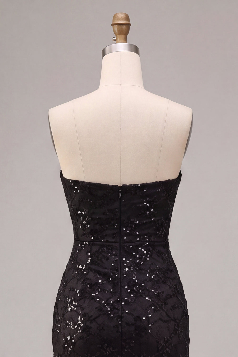 Strapless Sequined Black Mermaid Ruched Long Formal Dress with Slit