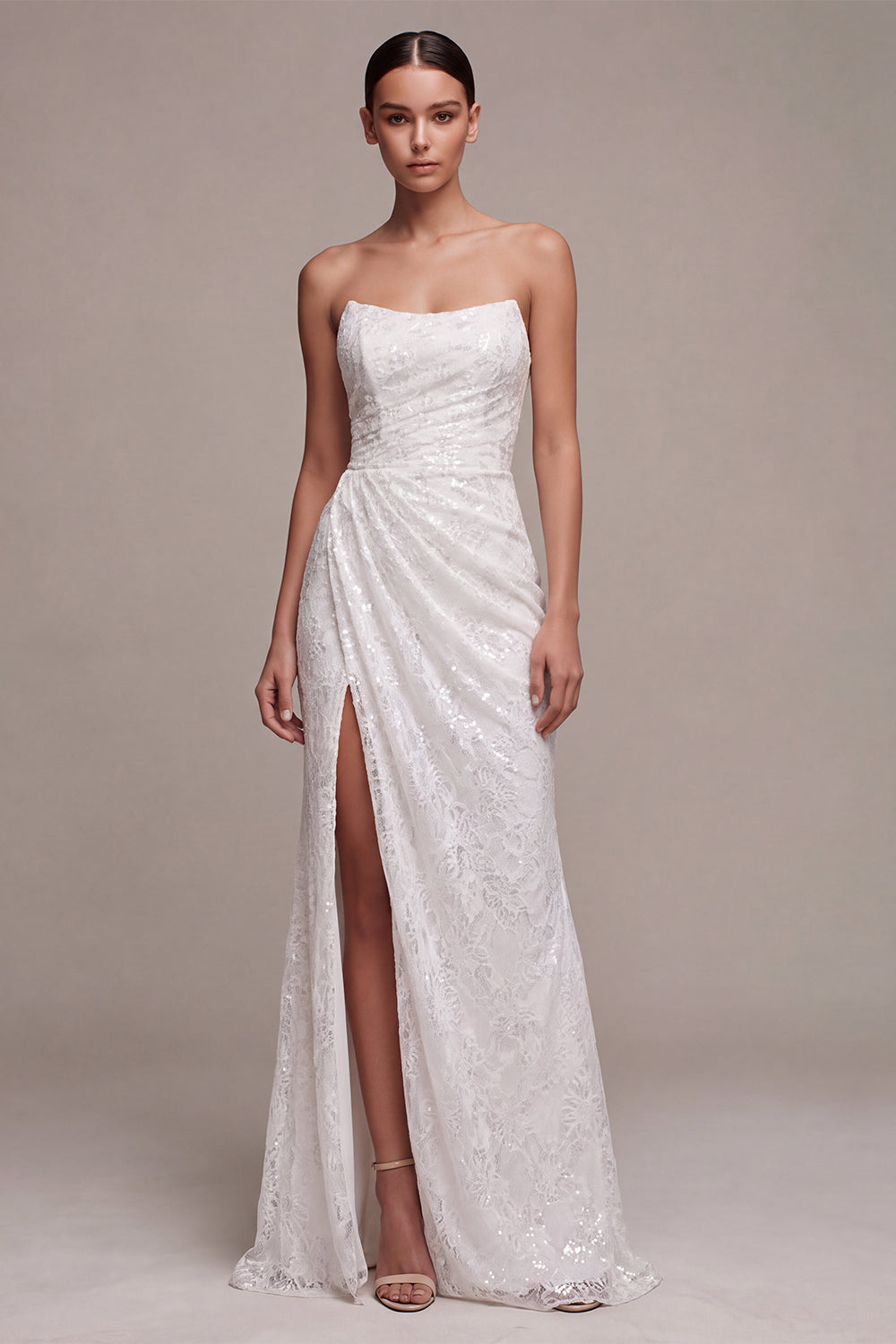 Strapless Sequined Black Mermaid Ruched Long Formal Dress with Slit