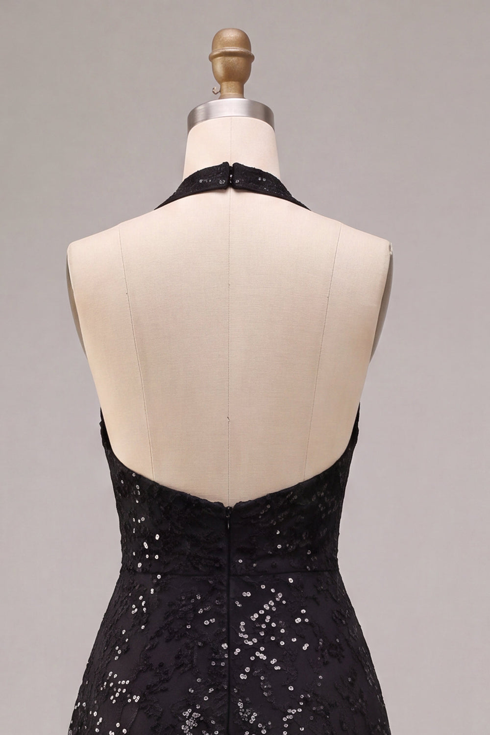 Black Halter Neck Sequins A-Line Backless Midi Formal Dress