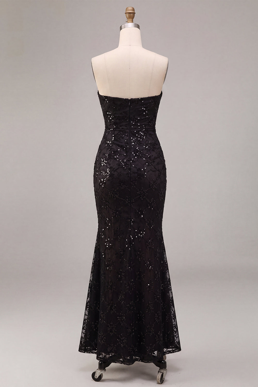 Strapless Black Mermaid Sequins Ruched Maxi Formal Dress