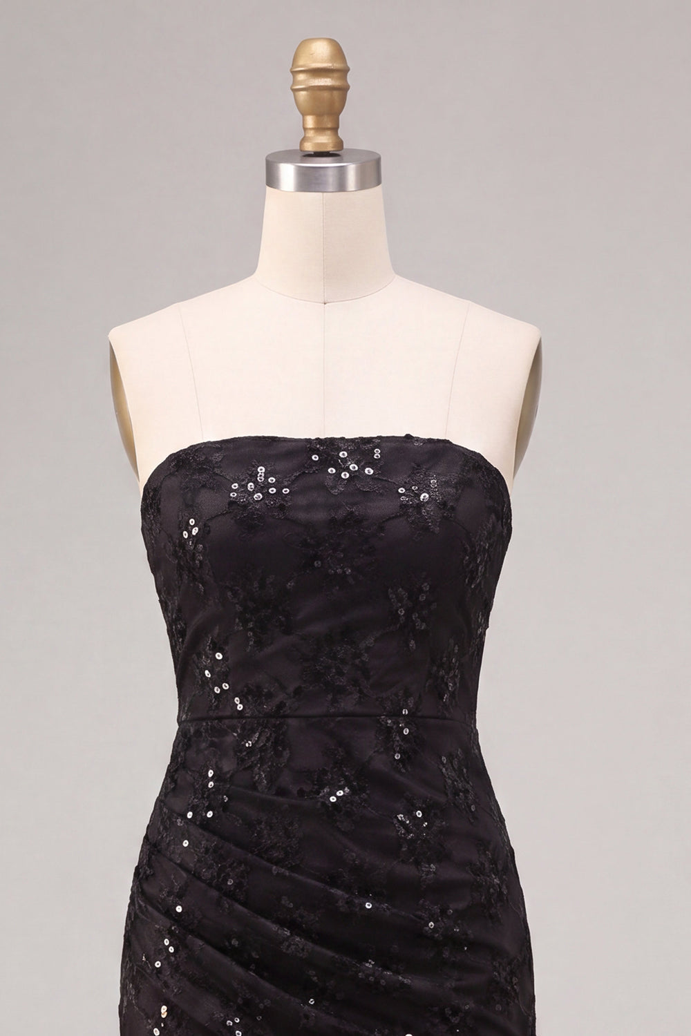 Strapless Black Mermaid Sequins Ruched Maxi Formal Dress
