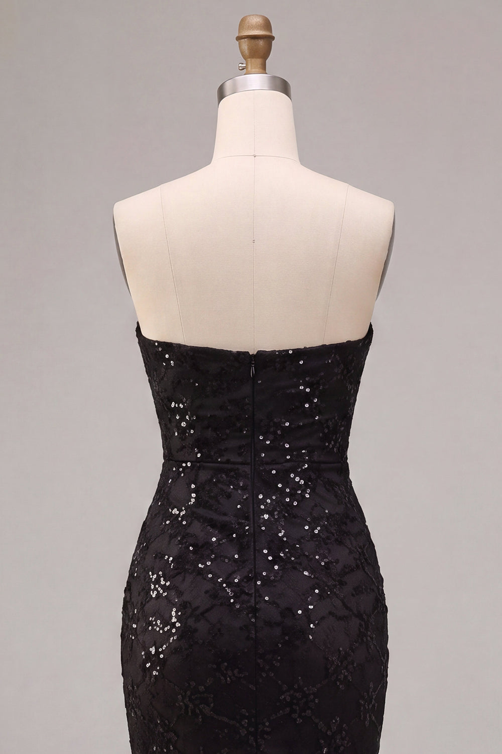 Strapless Black Mermaid Sequins Ruched Maxi Formal Dress