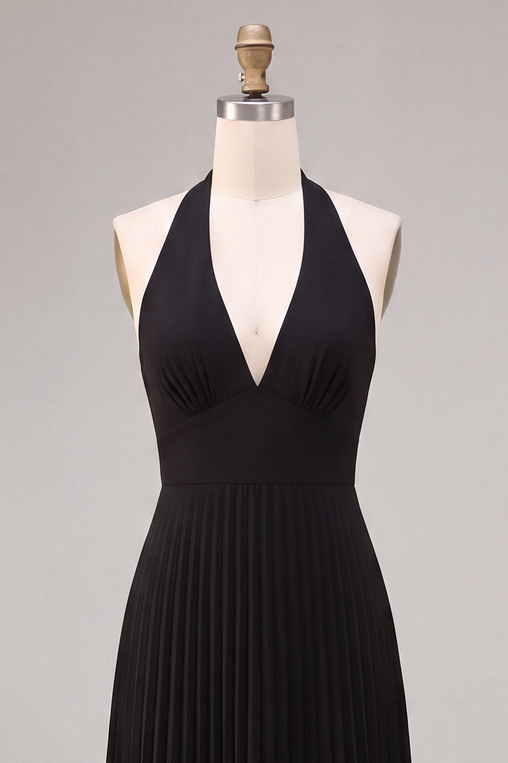 Chiffon Black A-Line Halter Neck Pleated Maxi Formal Dress