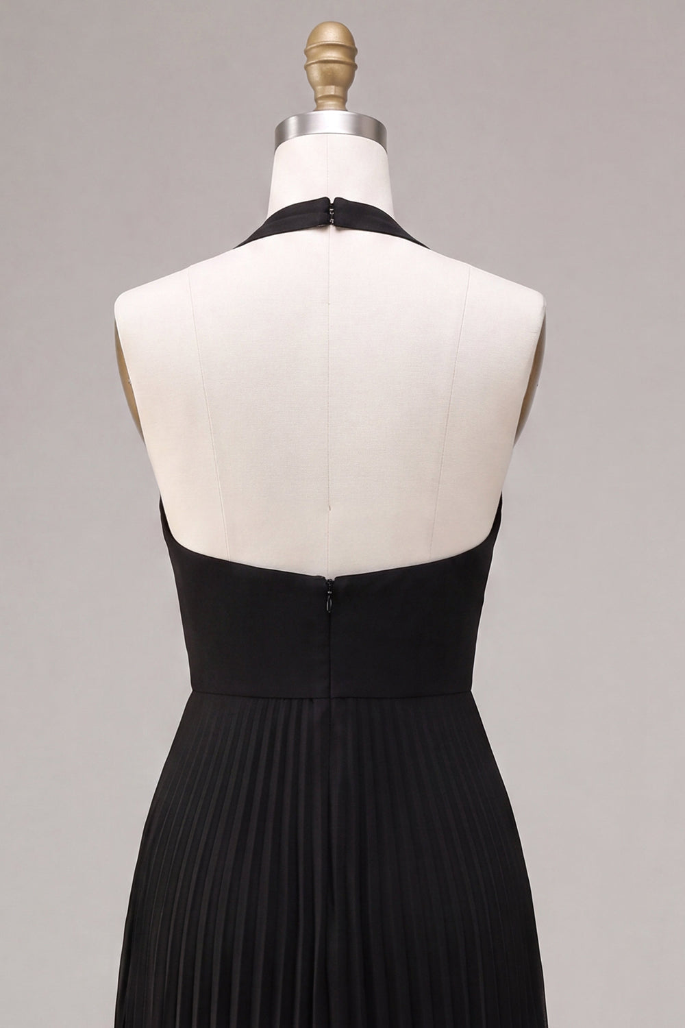 Chiffon Black A-Line Halter Neck Pleated Maxi Formal Dress