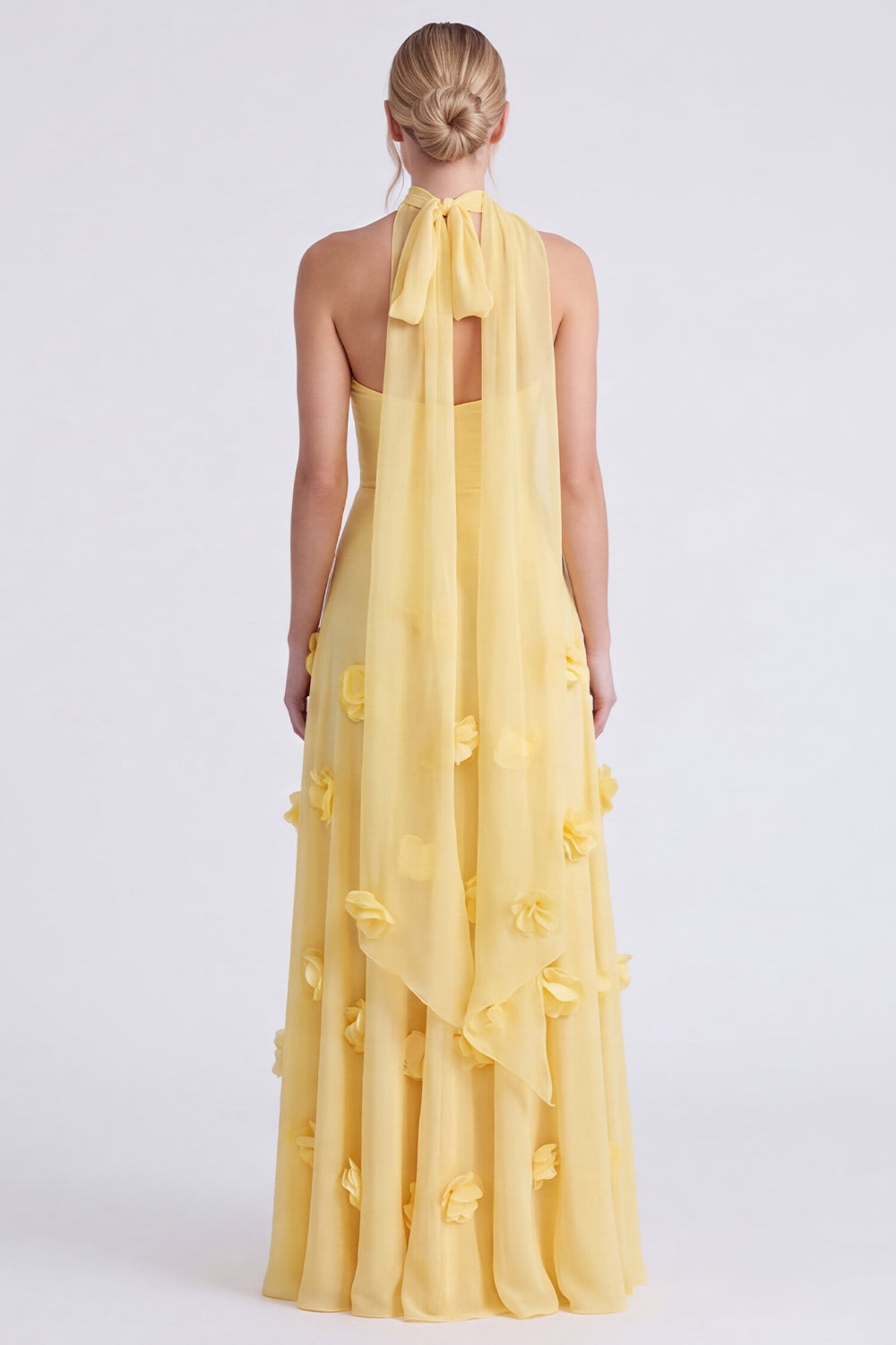 Daffodil Strapless A-Line Chiffon Long Bridesmaid Dress with 3D Flowers
