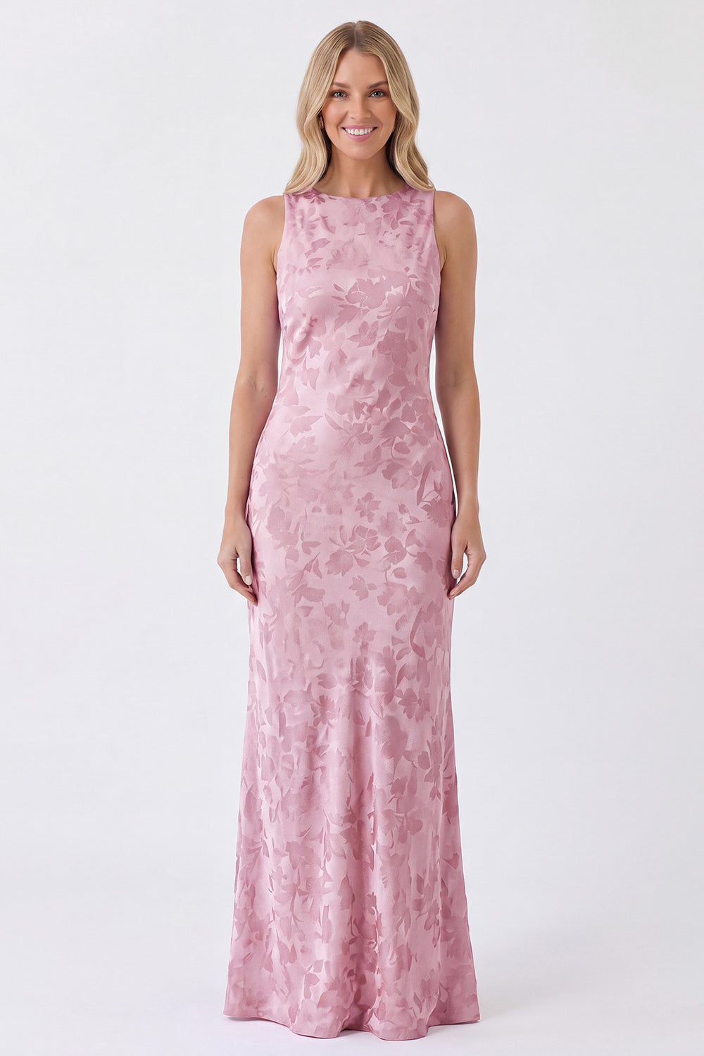Sage Floral Bateau Neck Mermaid Backless Long Bridesmaid Dress