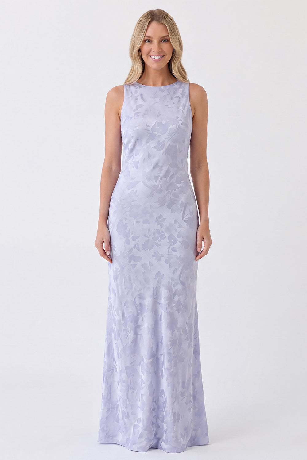 Sage Floral Bateau Neck Mermaid Backless Long Bridesmaid Dress