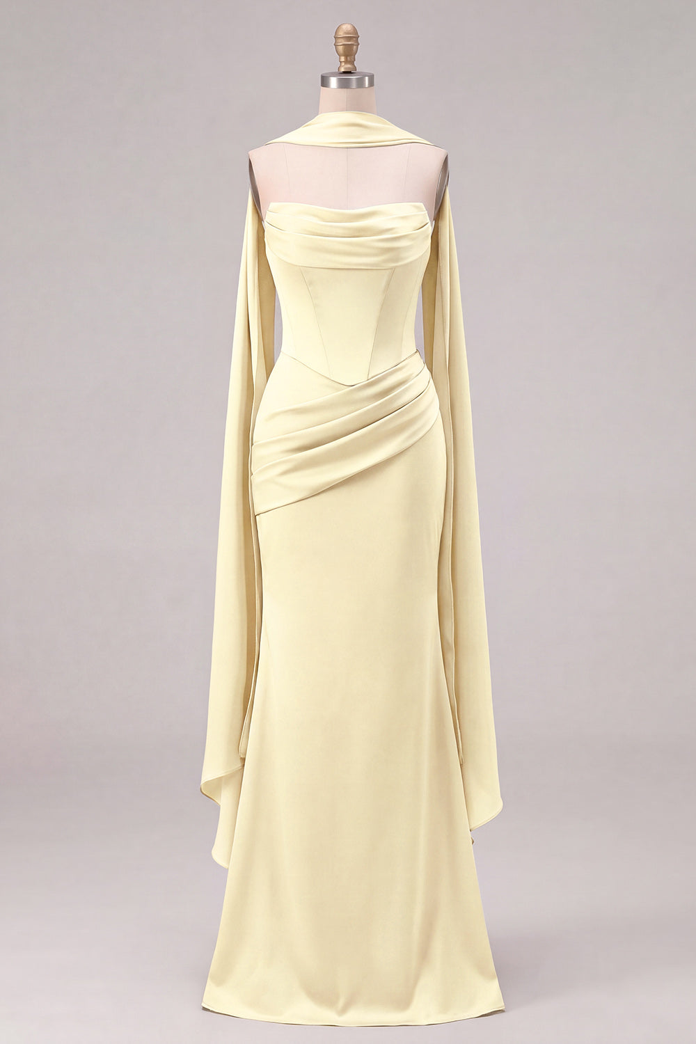 Mermaid Sage Strapless Corset Ruched Long Bridesmaid Dress with Lace Up Back