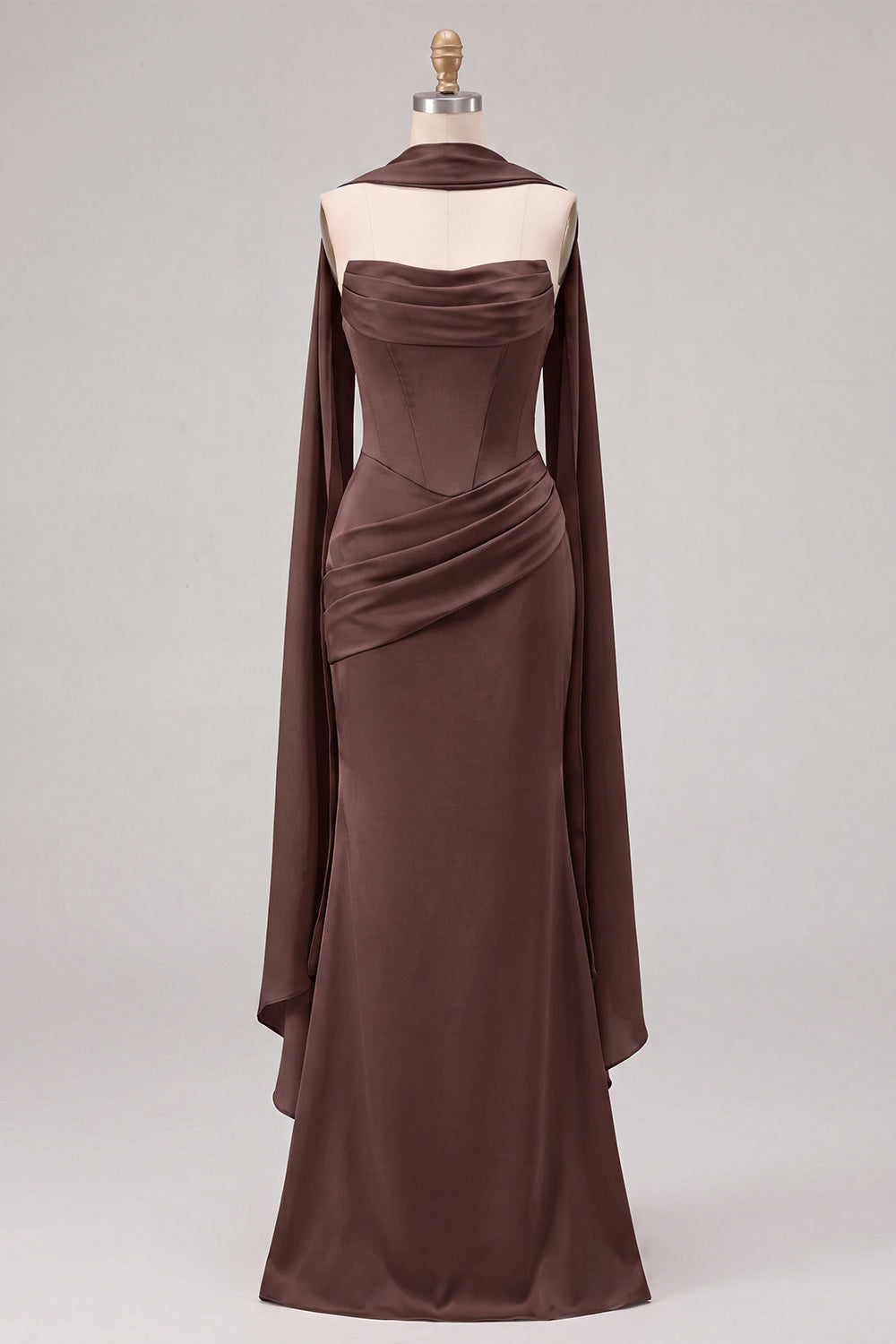 Mermaid Sage Strapless Corset Ruched Long Bridesmaid Dress with Lace Up Back