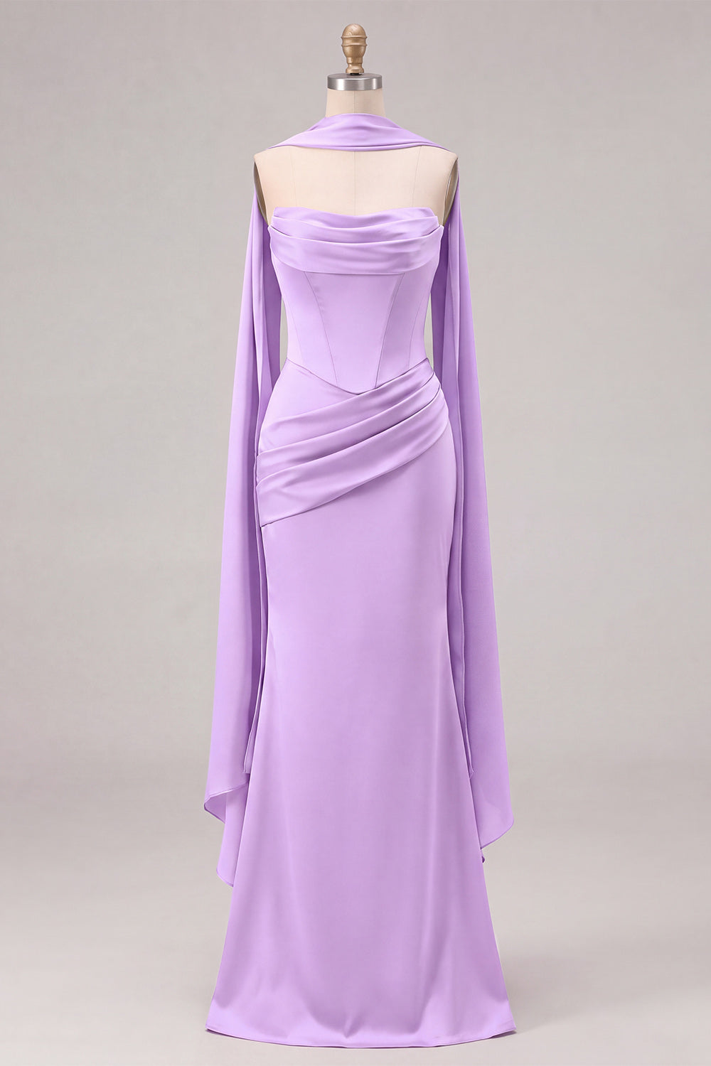 Mermaid Sage Strapless Corset Ruched Long Bridesmaid Dress with Lace Up Back