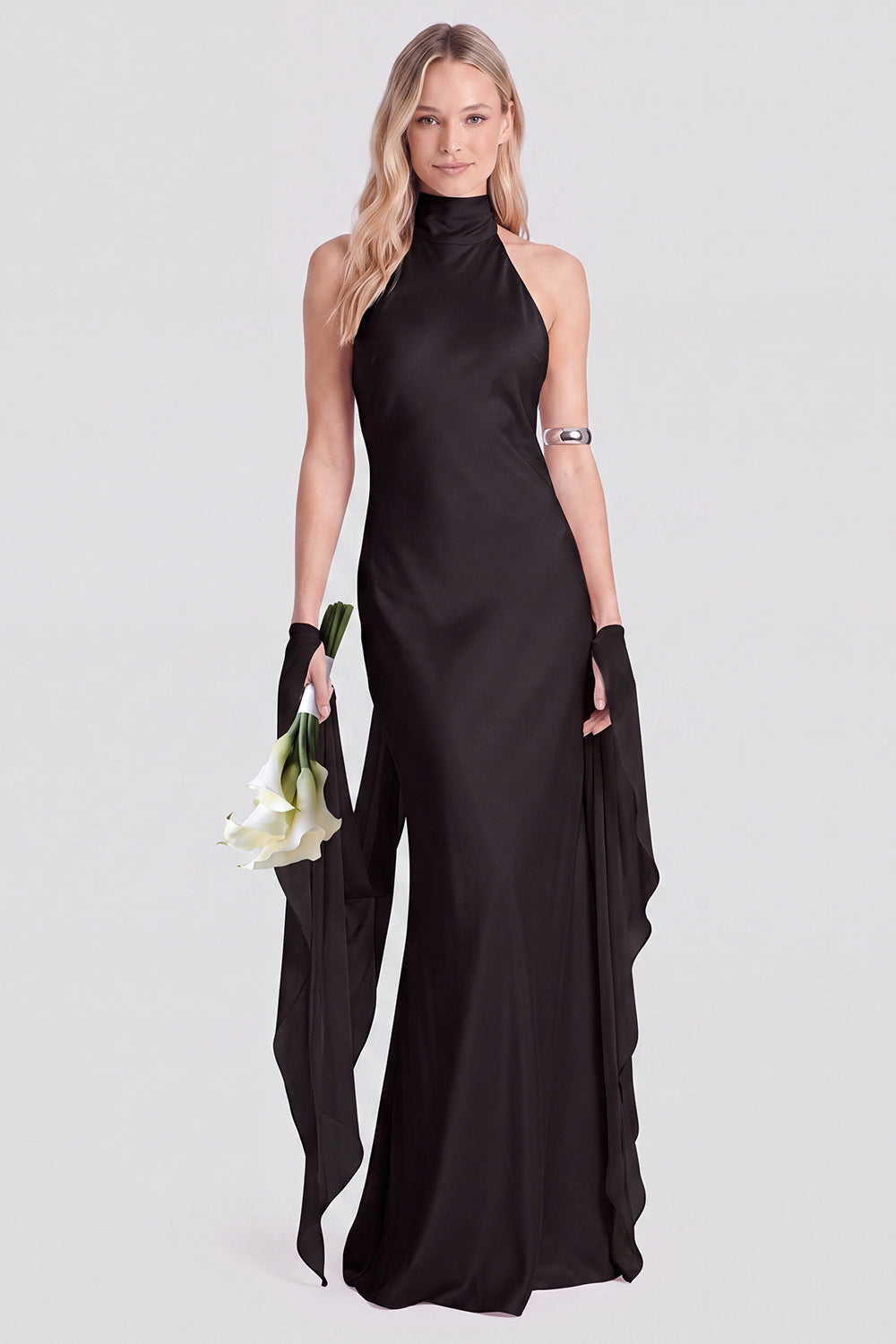Pink Halter Neck Satin Mermaid Long Bridesmaid Dress