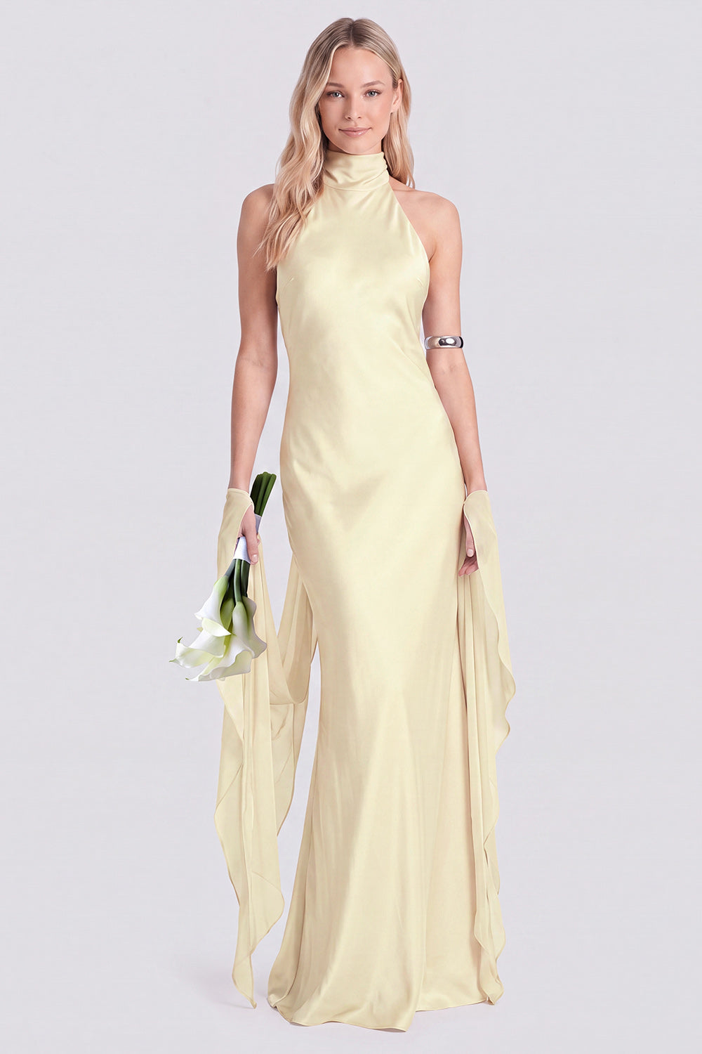 Pink Halter Neck Satin Mermaid Long Bridesmaid Dress