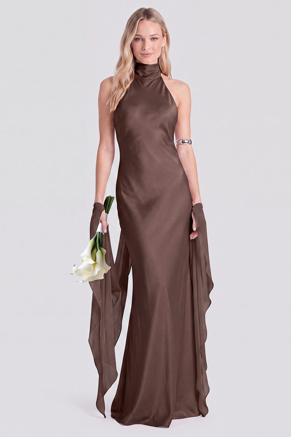 Pink Halter Neck Satin Mermaid Long Bridesmaid Dress