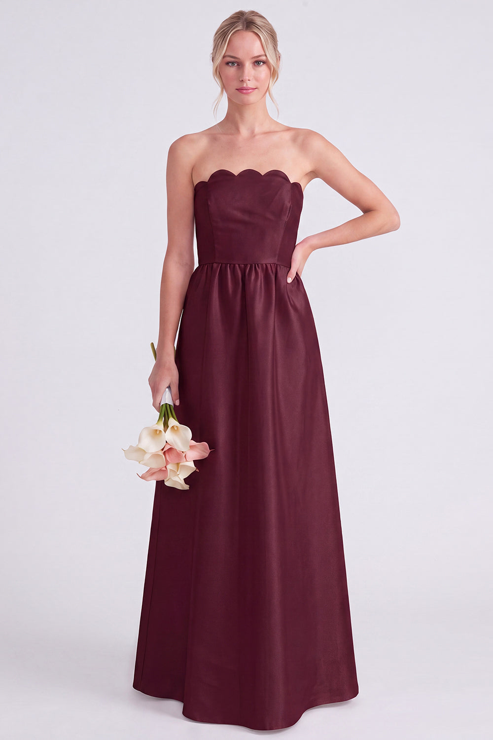 Pink Strapless A-Line Long Bridesmaid Dress