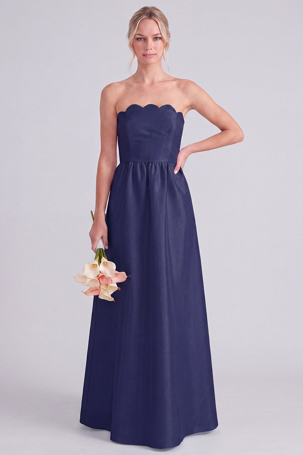 Pink Strapless A-Line Long Bridesmaid Dress