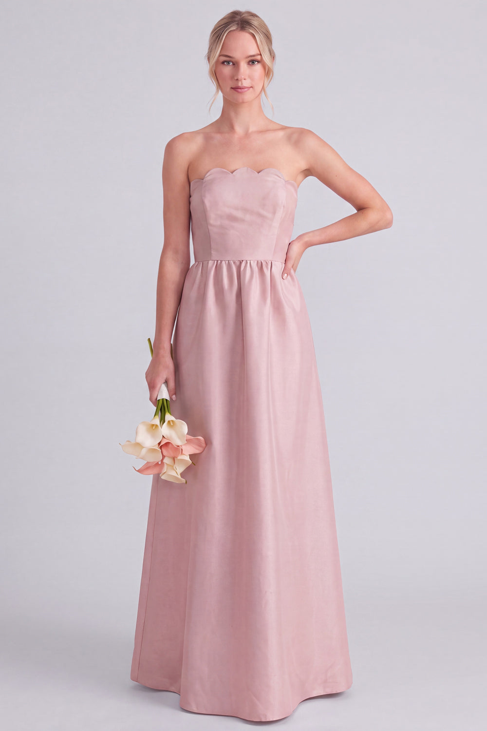 Pink Strapless A-Line Long Bridesmaid Dress