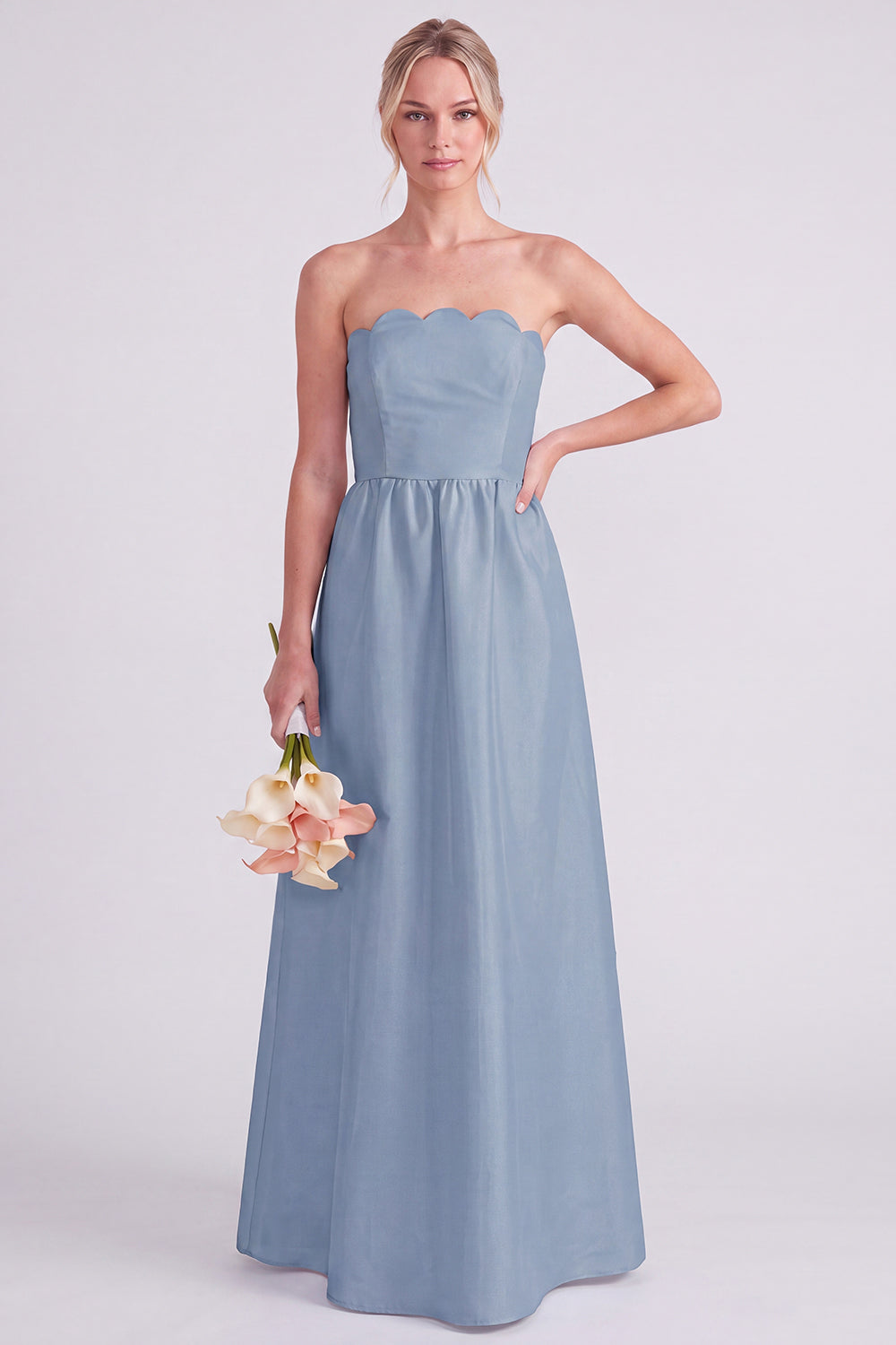 Pink Strapless A-Line Long Bridesmaid Dress