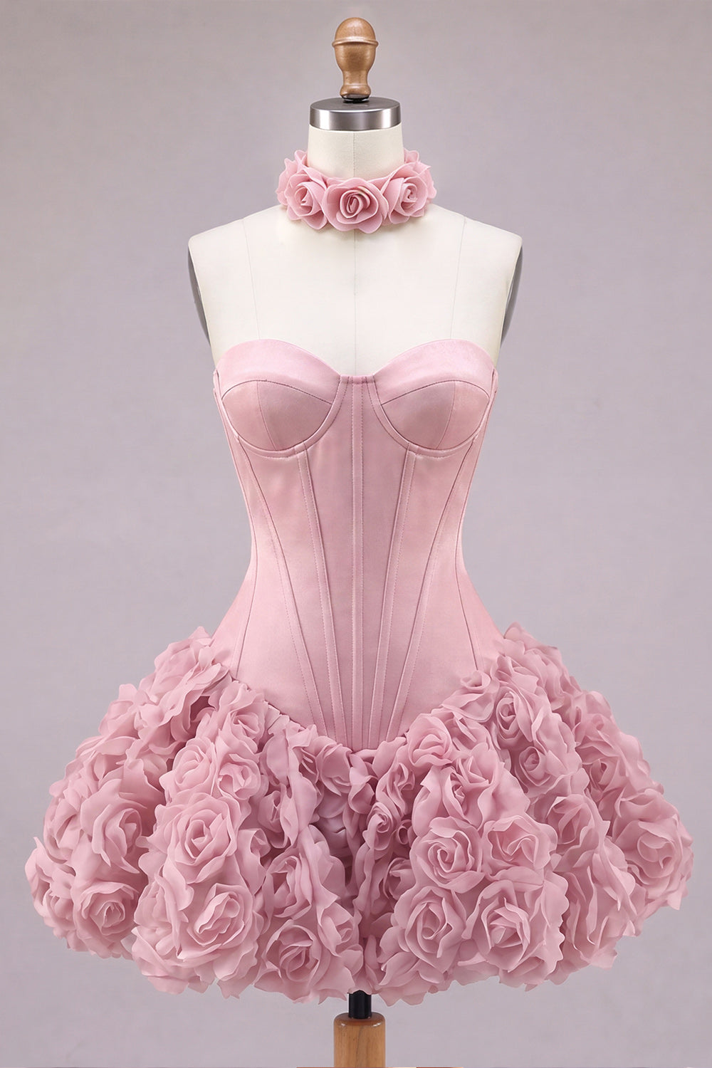 Strapless Rose Corset Bubble Hem Floral A-Line Short Homecoming Dress