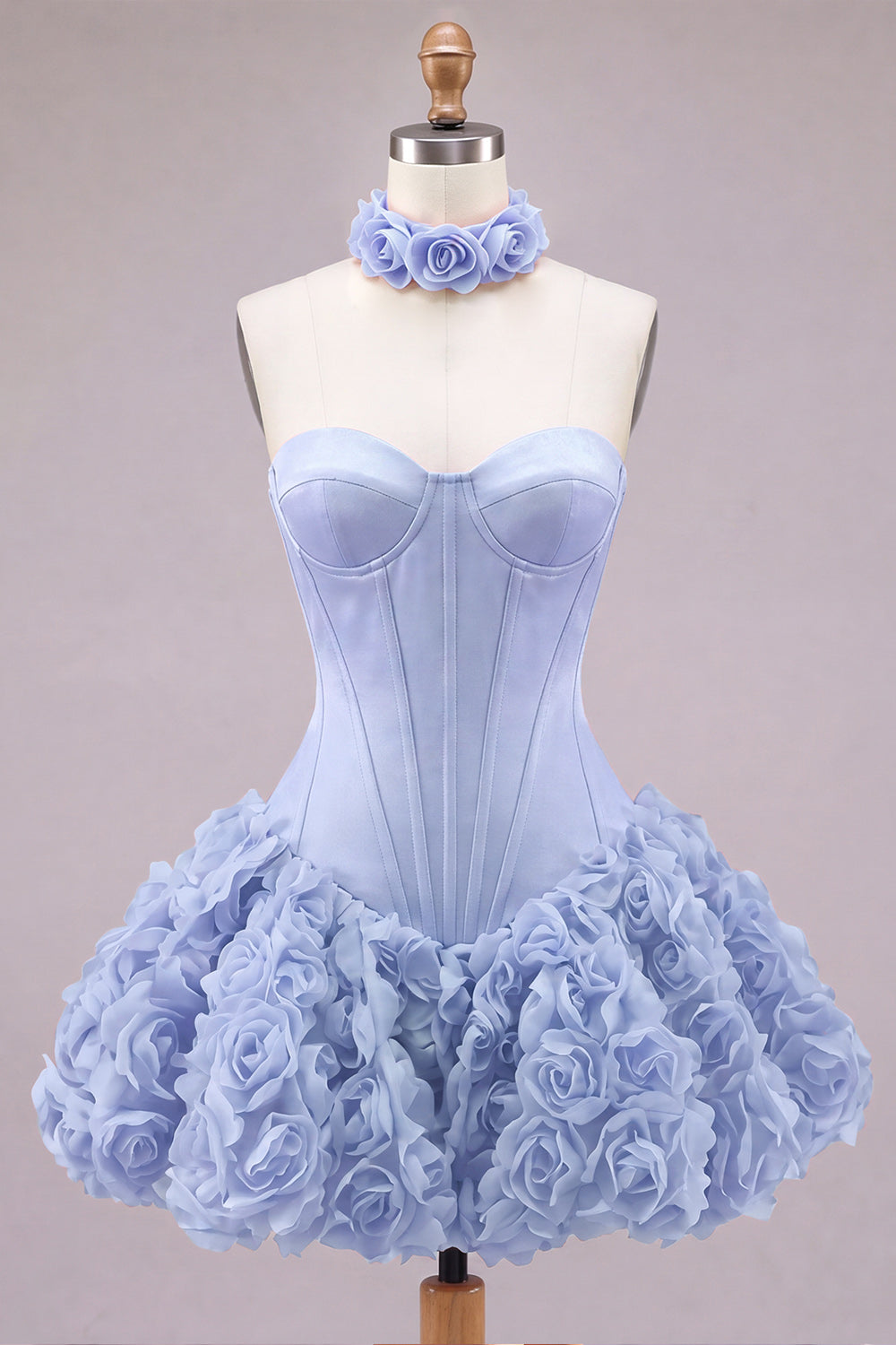Strapless Rose Corset Bubble Hem Floral A-Line Short Homecoming Dress