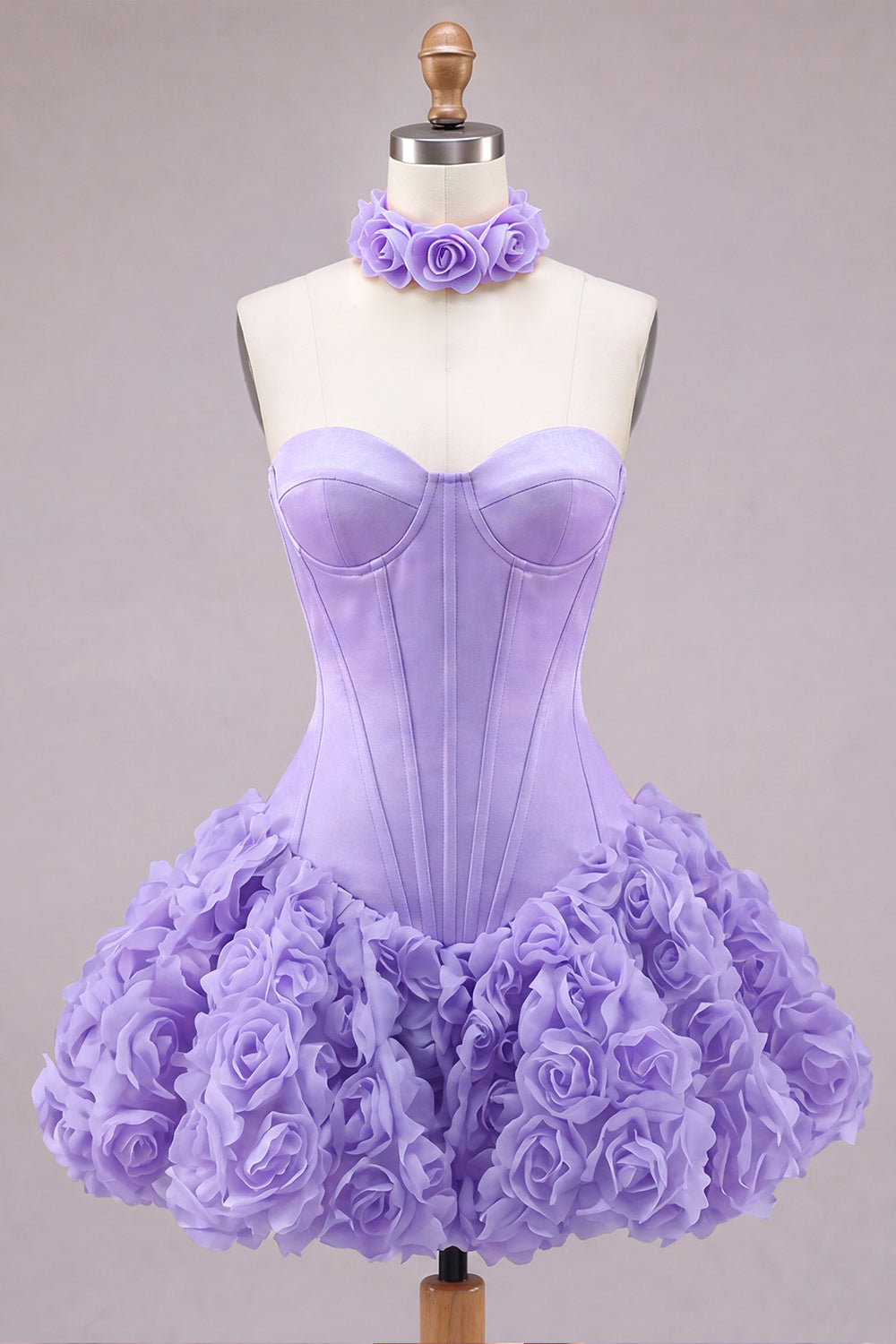 Strapless Rose Corset Bubble Hem Floral A-Line Short Homecoming Dress