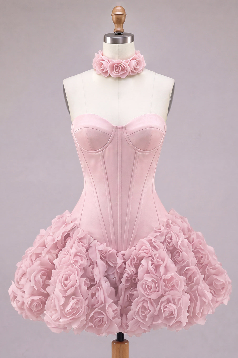 Strapless Rose Corset Bubble Hem Floral A-Line Short Homecoming Dress