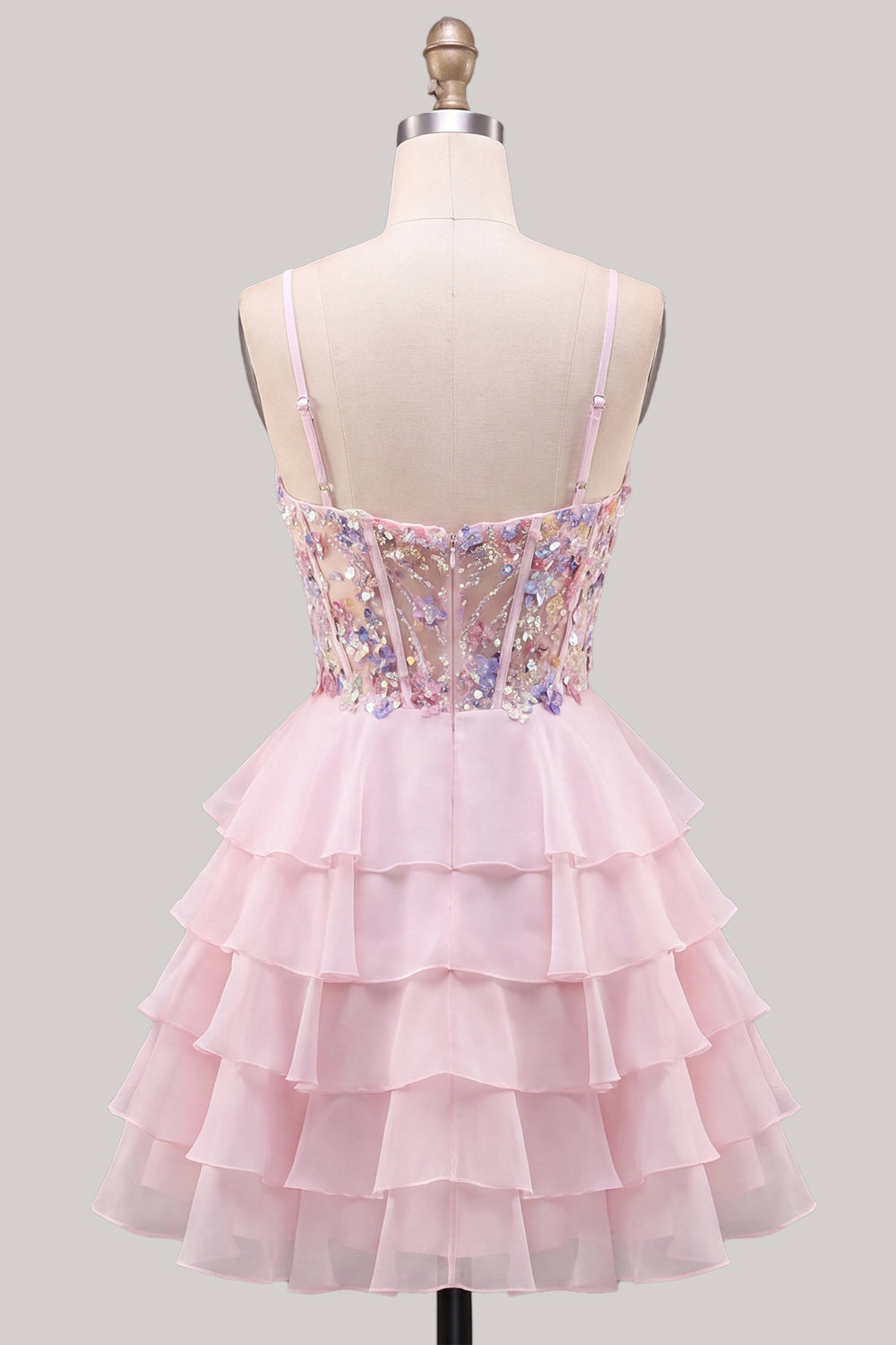 Sequins Lilac Corset A-Line Tiered Ruffled Short Homecoming Dress