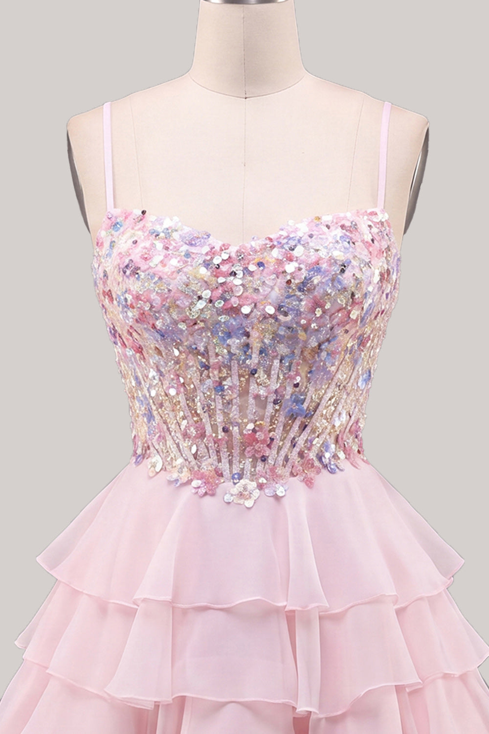 Sequins Lilac Corset A-Line Tiered Ruffled Short Homecoming Dress