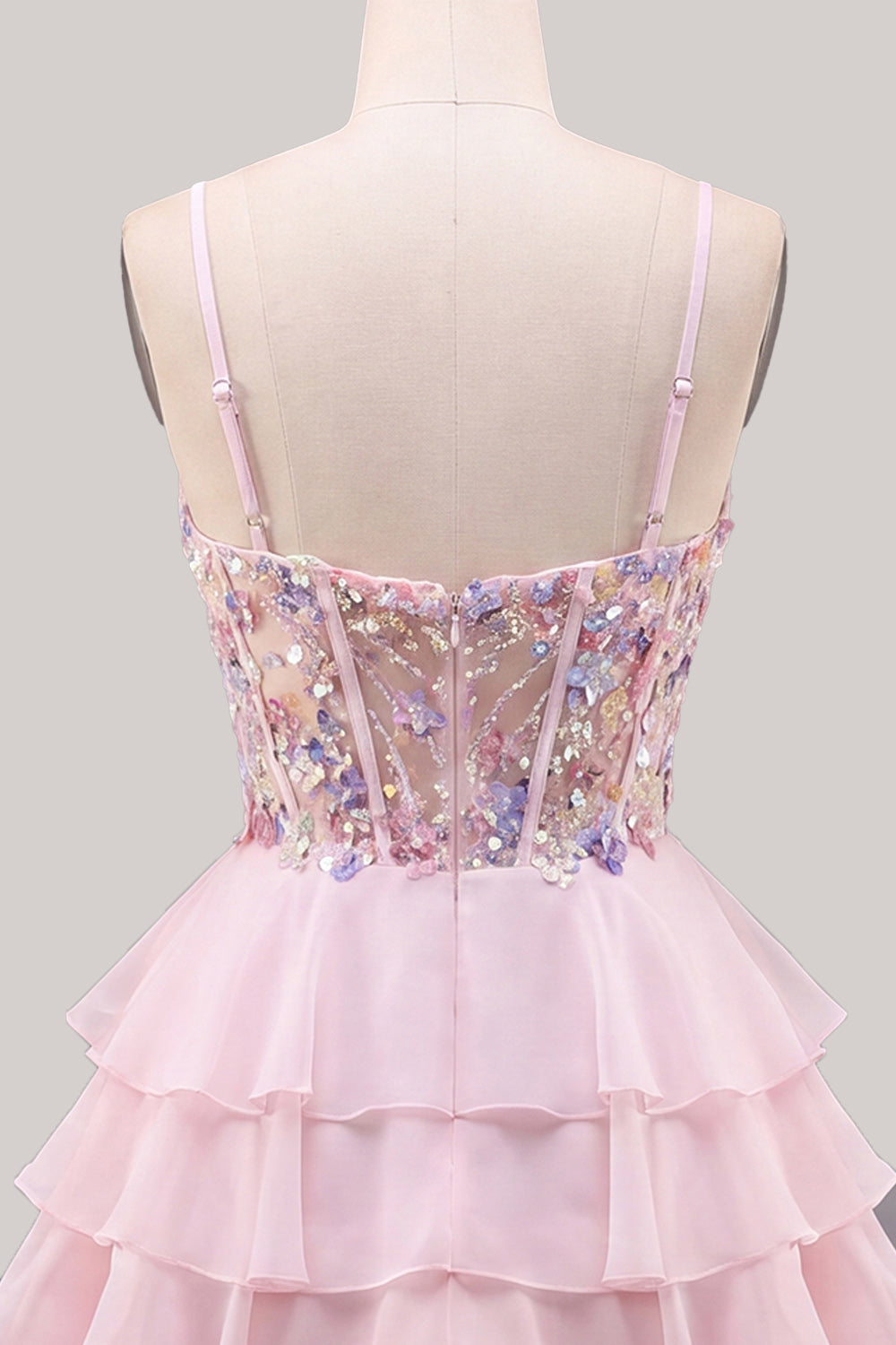 Sequins Lilac Corset A-Line Tiered Ruffled Short Homecoming Dress
