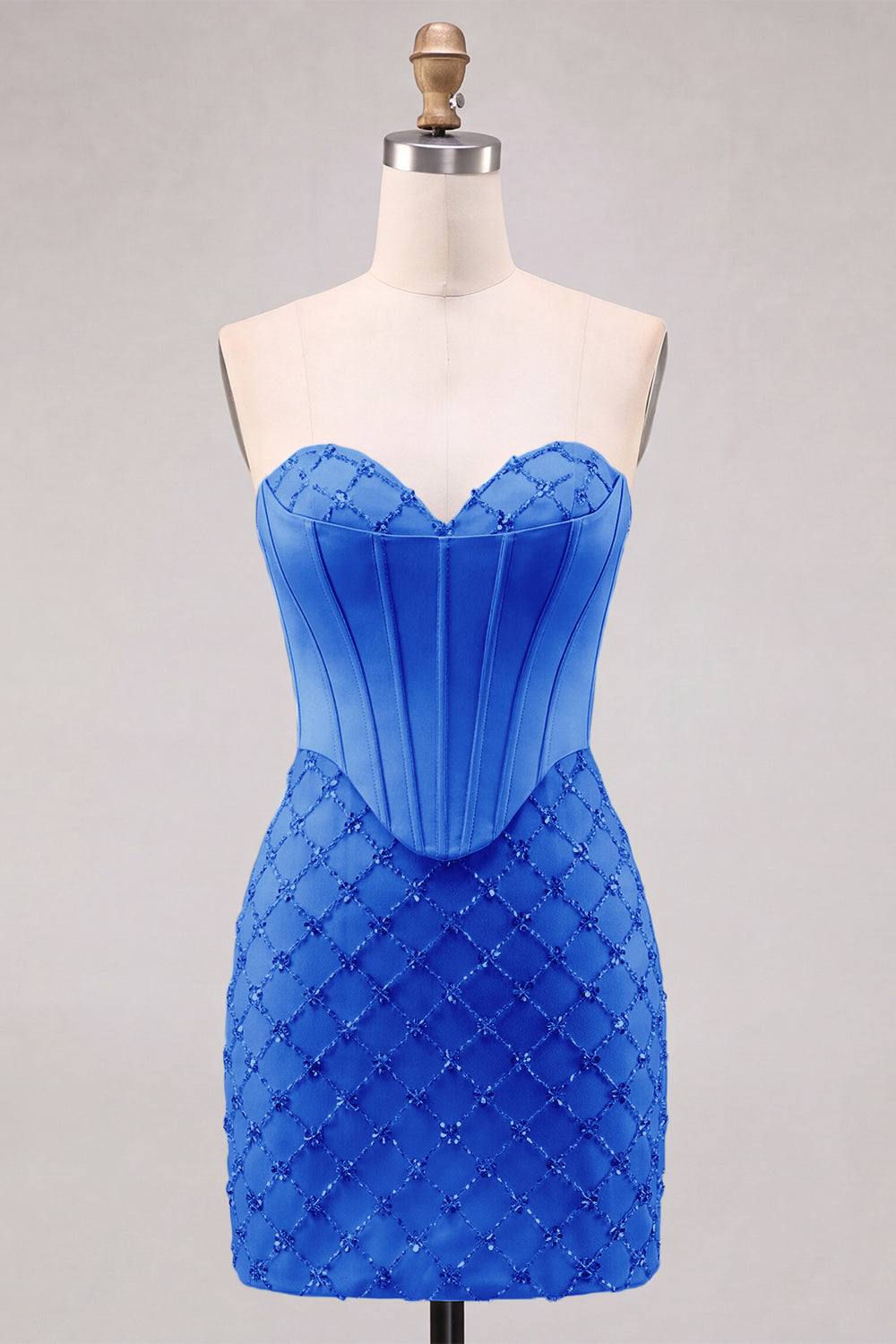Sweetheart Blue Corset Bodycon Beaded Short Homecoming Dress