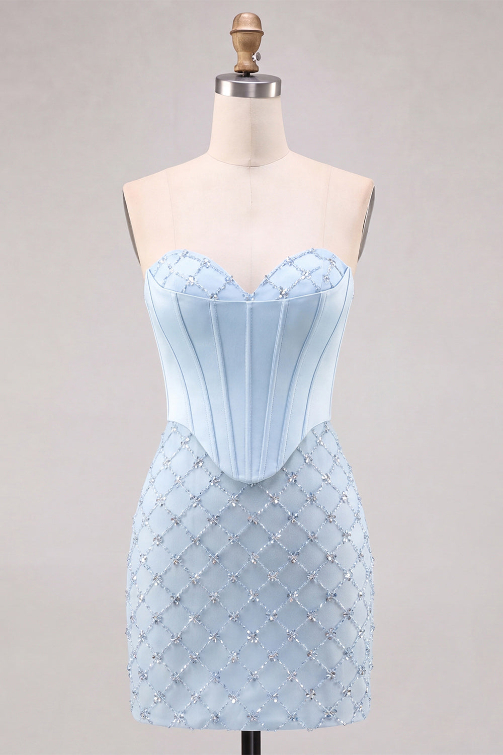 Sweetheart Blue Corset Bodycon Beaded Short Homecoming Dress