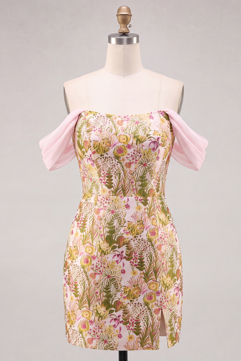 Pink Flower Off the Shoulder Bodycon Short Homecoming Dress