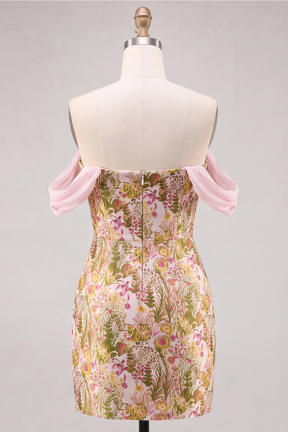 Pink Flower Off the Shoulder Bodycon Short Homecoming Dress