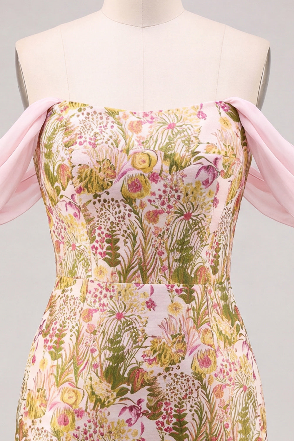 Pink Flower Off the Shoulder Bodycon Short Homecoming Dress