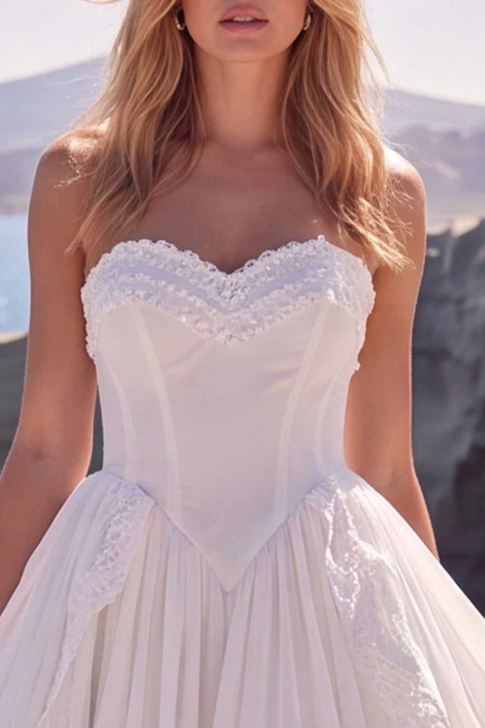 White Sweetheart A-Line Corset Basque Waist Long Wedding Dress