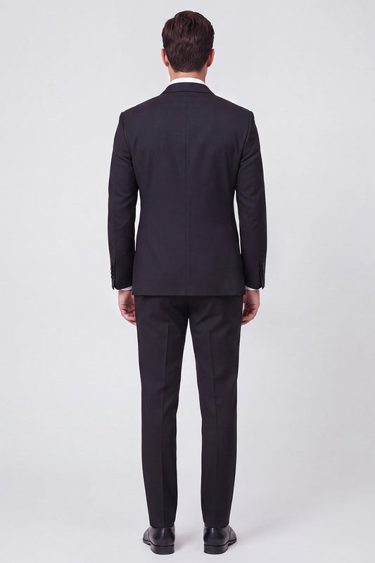 2 Piece Black Double Breasted Peak Lapel Men's Prom Suits with Beading