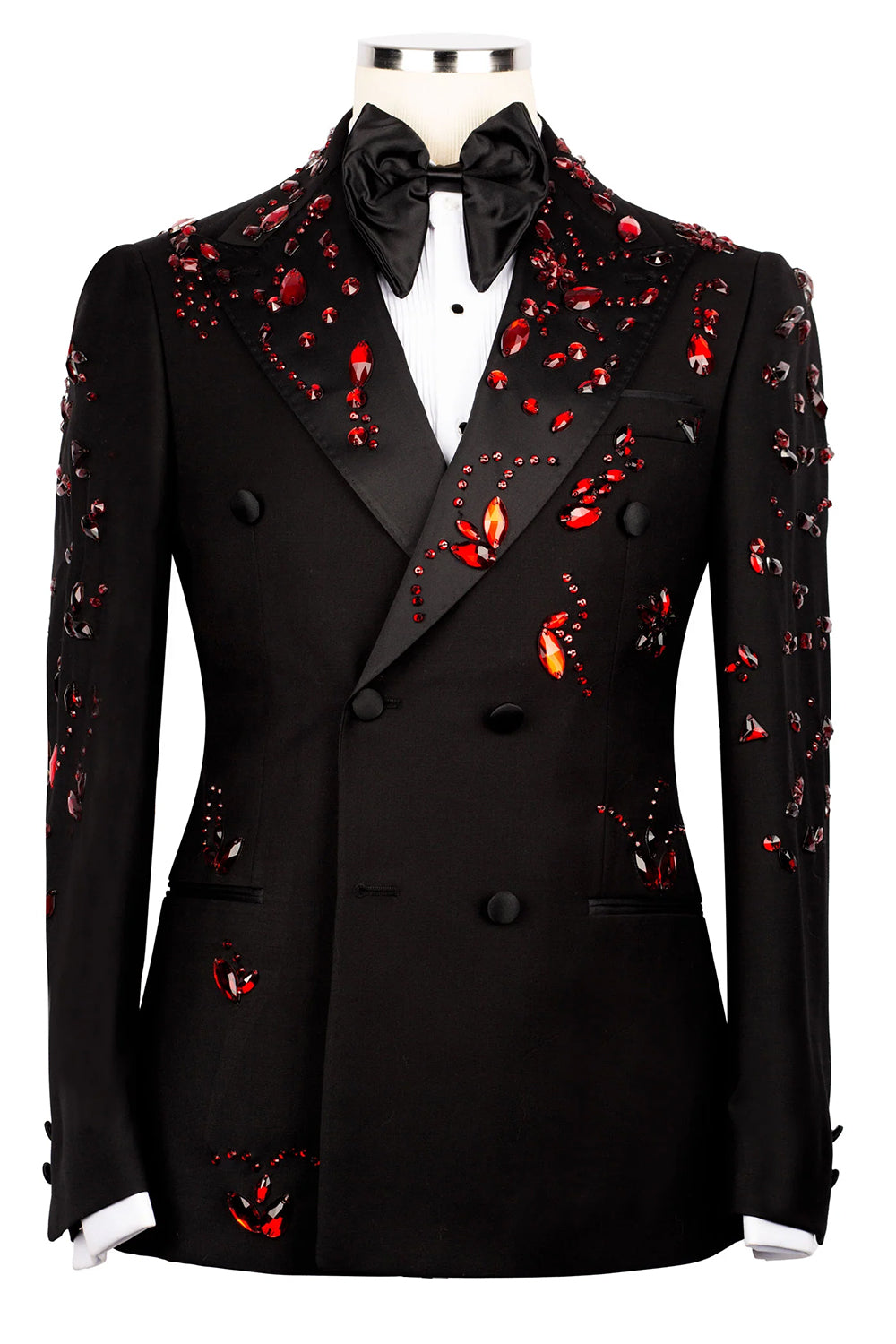 2-Piece Black Double-Breasted Peak Lapel Men's Prom Suit with Beading