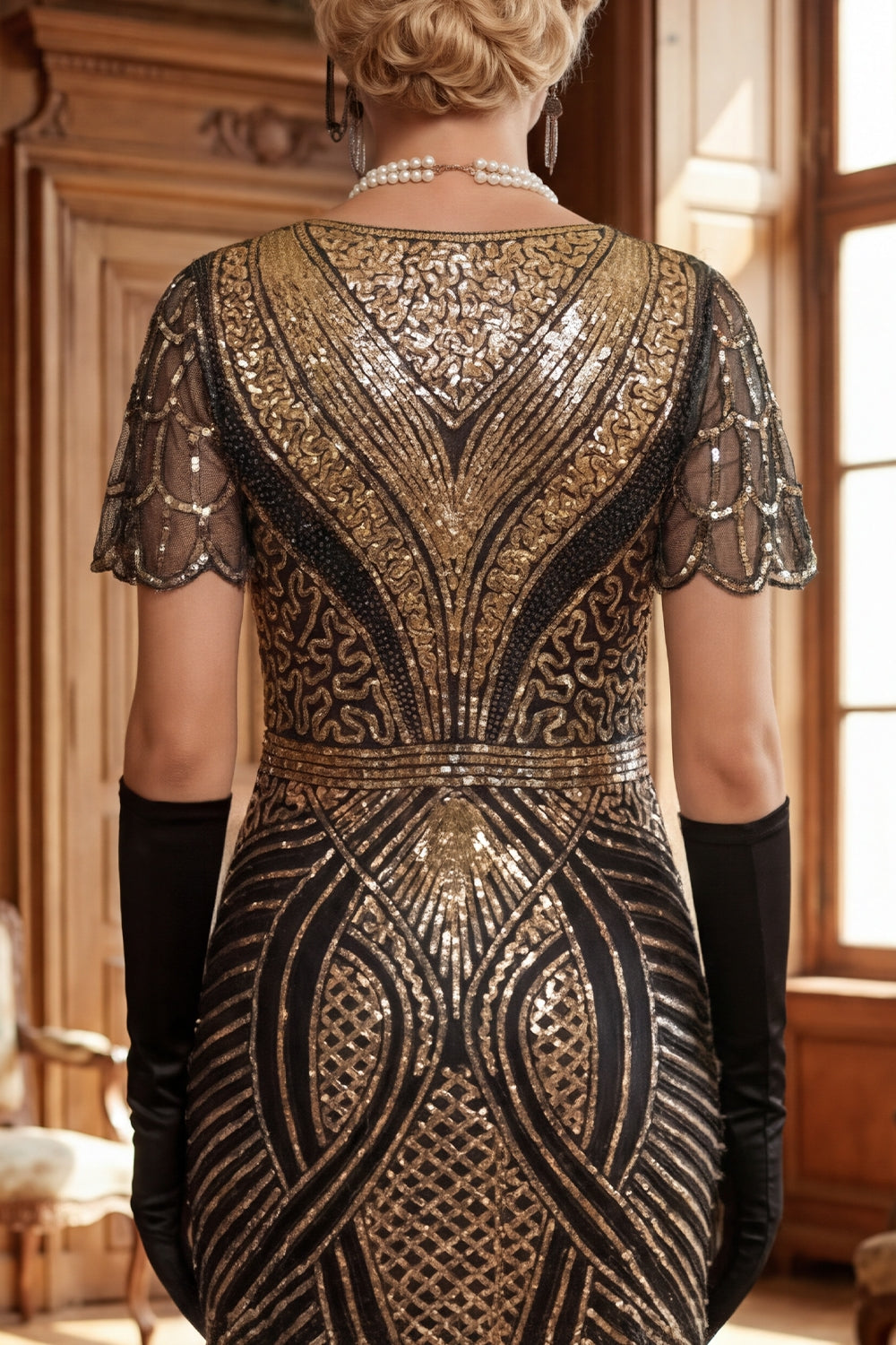 Red Golden V-Neck Sequins Bodycon Short 1920s Dress with Fringe Hem