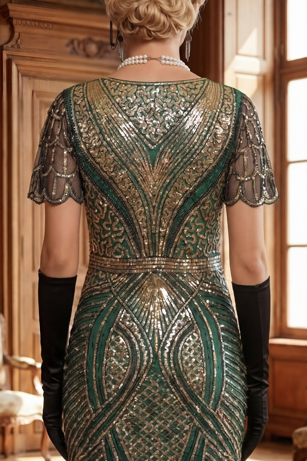 Red Golden V-Neck Sequins Bodycon Short 1920s Dress with Fringe Hem