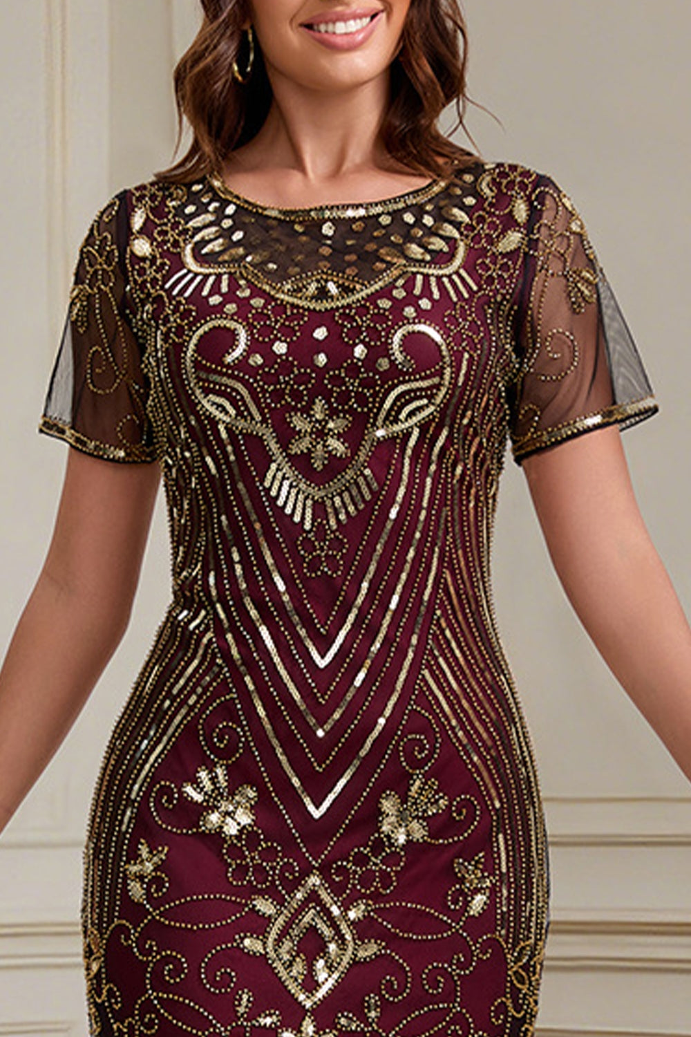Great Gatsby Party Short Sleeves Sequin 1920s Flapper Dress