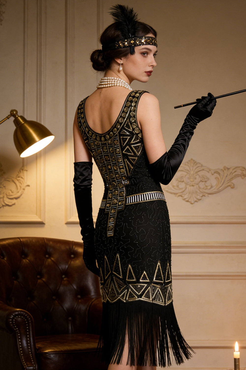 Vintage Black Gold Sequin Flapper Great Gatsby 1920s Party Dress