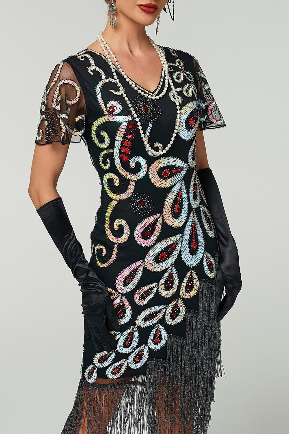 Vintage Sequin Fringe Great Gatsby 1920s Flapper Dress
