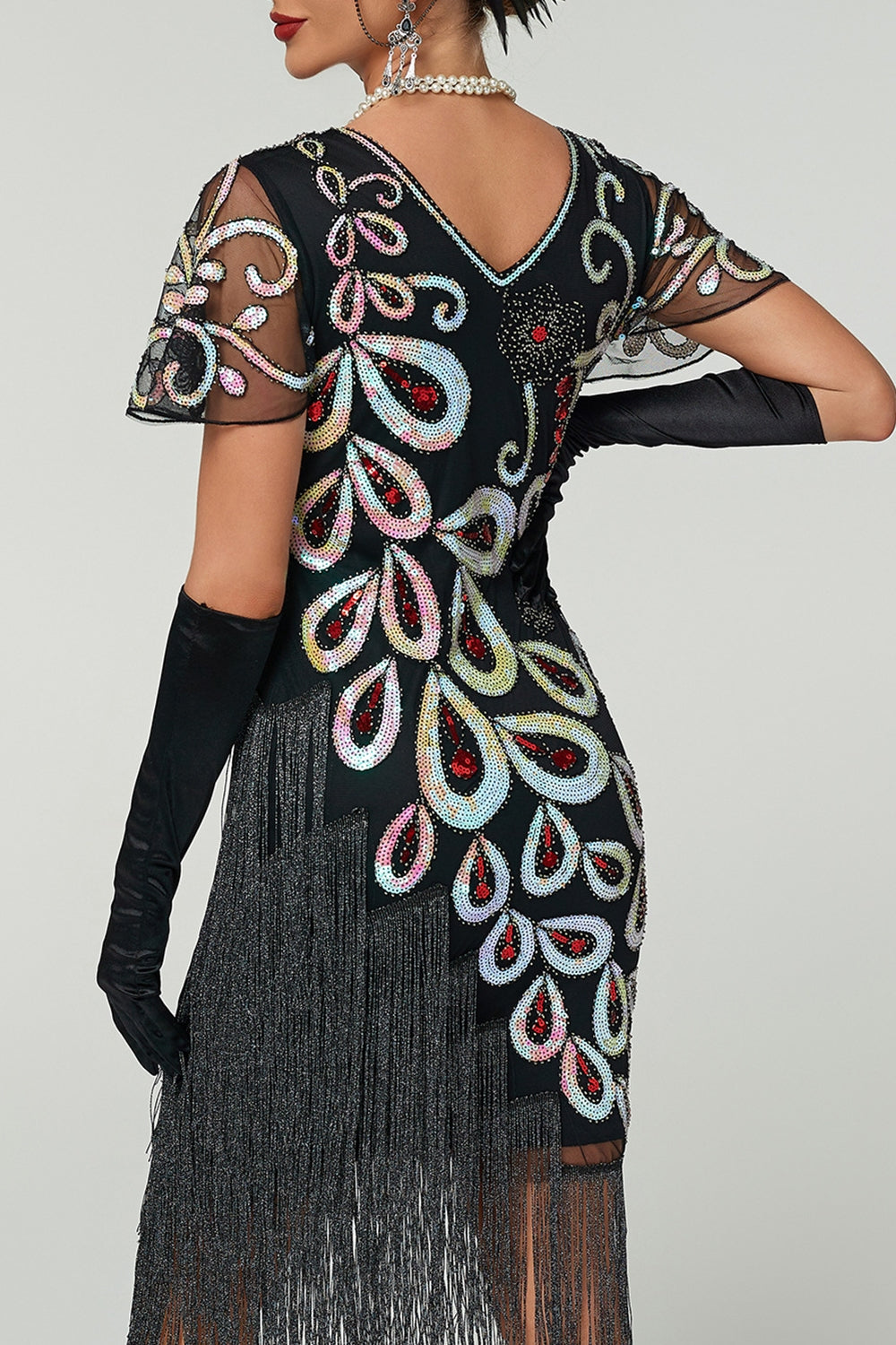 Vintage Sequin Fringe Great Gatsby 1920s Flapper Dress