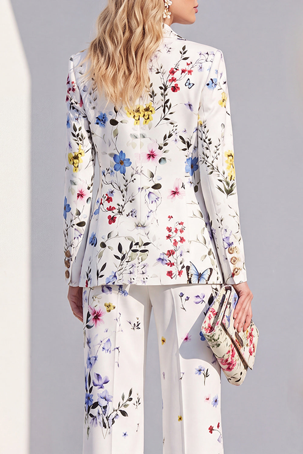 White Printed Peak Lapel Pantsuits Women Prom Suits