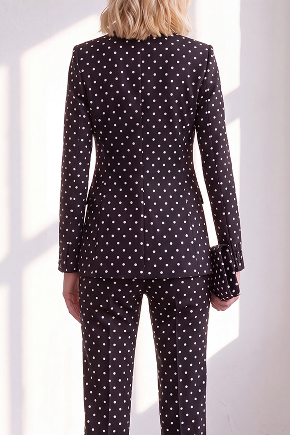 Black Polka Dots Pantsuits Peak Lapel Women Wedding Suits with Bow