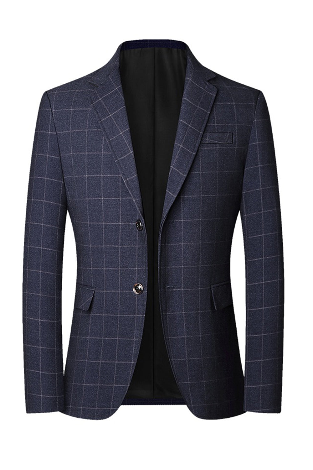 Blue Single Breasted Notch Lapel Men's Blazer Jacket