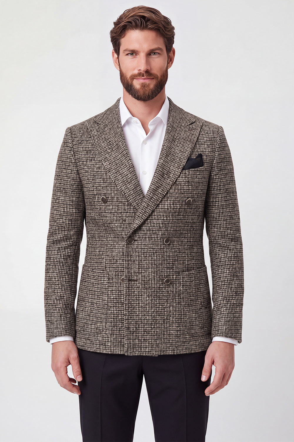 Brown Peak Lapel Double-Breasted Men's Prom Suit Jacket